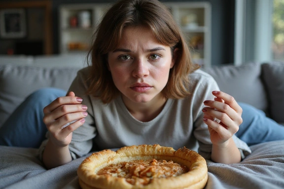 Stresująca osoba jedząca niezdrowe jedzenie